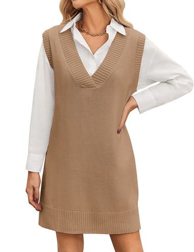 Zeagoo Women's Oversized Sweater Vest Dress V Neck Knit Pullover ZEAGOO Zeagoo Women's Oversized Sweater Vest Dress V Neck Knit Pullover ZEAGOO