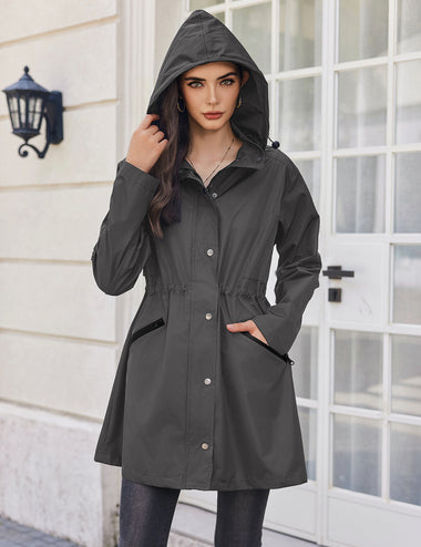 thumbnail image 2 of Women's Long Rain Jacket | Waterproof Windbreaker With Hood & Pockets 2 of 12