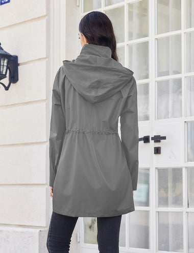 Showstoppers Women's Waterproof Long Rain Mac Coat – Grey – Sizes 8 To 16