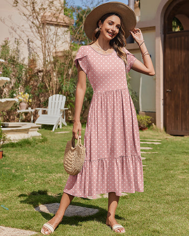 Zeagoo Midi A Line Dress Short Sleeve Casual Flowy Tiered Sundress (US Only) White Floral / S Zeagoo Midi A Line Dress Short Sleeve Casual Flowy Tiered Sundress (US Only) White Floral / S