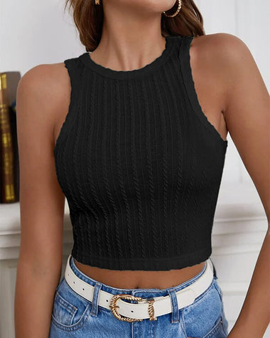 Zeagoo Tank Top for Women Ribbed Knit Sleeveless Crop Tops Summer Crew Neck Cropped Racerback Camisole  (US Only)