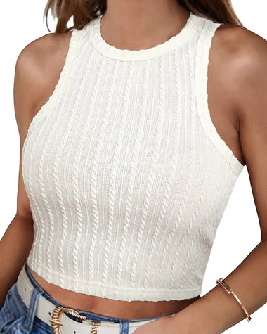 Zeagoo Tank Top for Women Ribbed Knit Sleeveless Crop Tops Summer Crew Neck Cropped Racerback Camisole  (US Only)