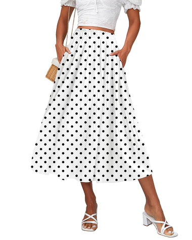 Polka Dot High Waist Pleated Midi Skirt | Zeagoo – ZEAGOO