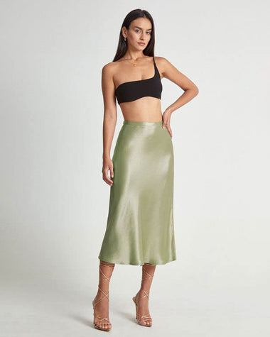 Zeagoo Midi Skirt High Waisted Solid Satin Dress ZEAGOO Zeagoo Midi Skirt High Waisted Solid Satin Dress ZEAGOO