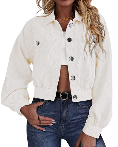 Women's Corduroy Cropped Shacket - Fashion Button Down Crop Jacket For Fall 2024 Trends
