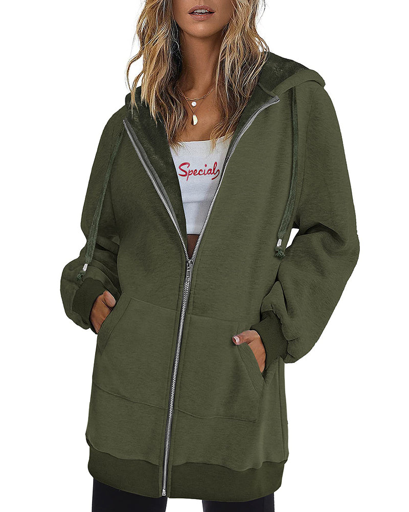 Fleece Hoodies Tunic Long Hoodie Jacket - Zeagoo (Us Only)