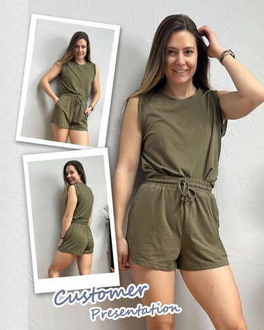 Womens Summer 2 Piece Outfits Sleeveless Round Neck Tops and High-waisted with Drawstring Casual Shorts Tracksuit Sets - Zeagoo (Us Only)