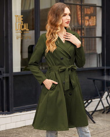 zeagoo womens trench coats double breasted long coat with belt