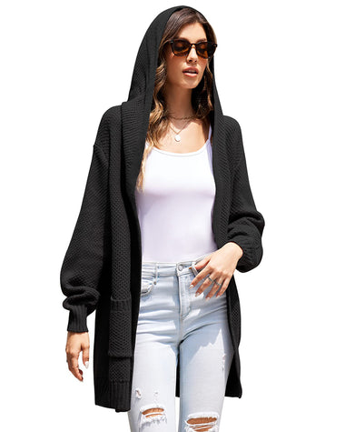 Cardigan for Women Long Sleeve Knit Cardigan with Hood Open Front Sweater Coat Outwear with Pockets -  Zeagoo (Us Only)