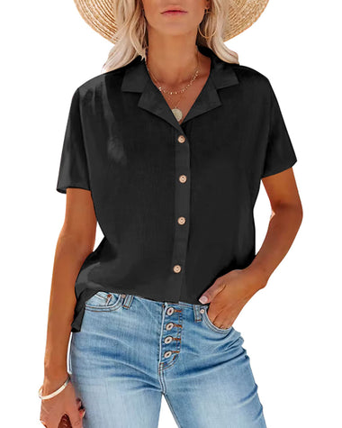Button Down Short Sleeve Blouse - Zeagoo (Us Only)