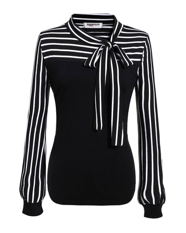 Women Office Blouse Bow Tie Neck Long Sleeve Shirts Work Tops - Zeagoo (Us Only)
