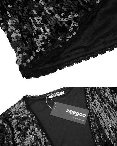 Sequin Shrug Glitter Bolero Jackets with Sparkly Blazer Long Sleeve Cropped Cardigan - Zeagoo (Us Only)
