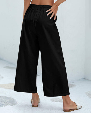 Summer Oversized Wide Leg Pants Women Vintage Cotton Linen Palazzo Fashion  Long Trousers Casual High Waist