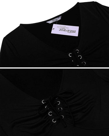 Zeagoo Women's Sexy V-Neck Pleated Front Long Bell Sleeve Blouse Tops
