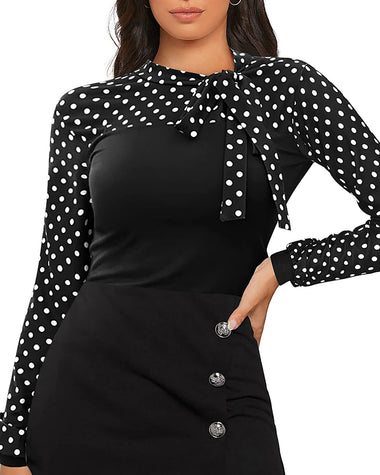 Women Office Blouse Bow Tie Neck Long Sleeve Shirts Work Tops - Zeagoo (Us Only)