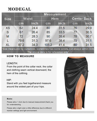 Women's Satin Midi Skirt High Waist Split Thigh Solid Zipper Skirt - Zeagoo (Us Only)
