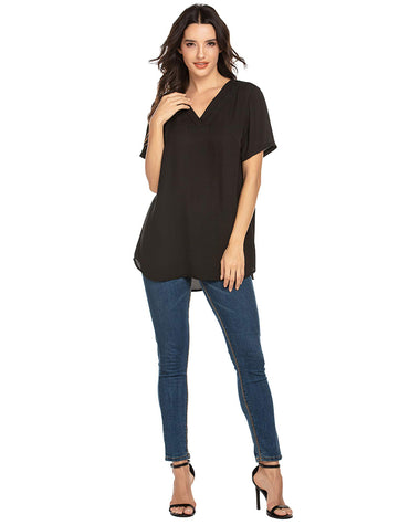 Women's Casual Tunic Summer Short Sleeve Chiffon Top Loose V Neck Dressy Office Work Shirt Blouse - Zeagoo (Us Only)