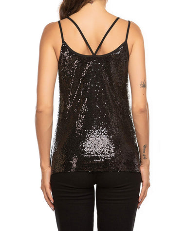 Women's Sleeveless Sequin Top Sparkle Shimmer Camisole Vest Tank Tops - Zeagoo (Us Only)
