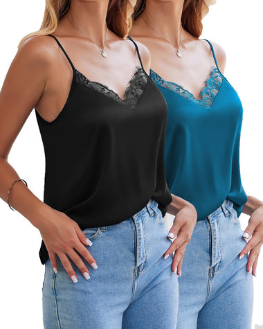 Zeagoo Satin Camisole for Women 2 PCS Lace Tank Top