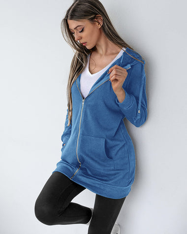Women Casual Zip Up Fleece Hoodies Tunic Sweatshirt Long Hoodie Jacket - Zeagoo (Us Only)