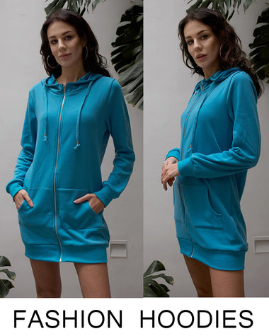 Women Casual Zip Up Fleece Hoodies Tunic Sweatshirt Long Hoodie Jacket - Zeagoo (Us Only)