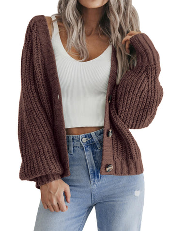 Zeagoo Women's 2023 Fall Chunky Knit Cardigans Open Front Long Sleeve V Neck Button Loose Cardigan Sweaters