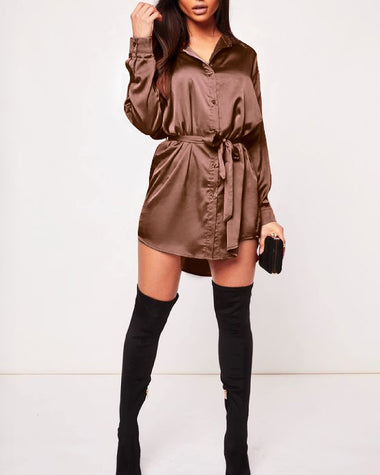 Long Sleeve Satin Shirt Dress