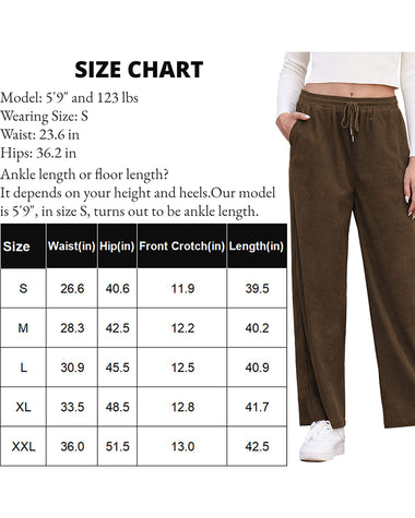 Womens Corduroy Pants Elastic Waist Drawstring Long Pants Casual Loose Straight Leg Trousers with Pockets - Zeagoo (Us Only)