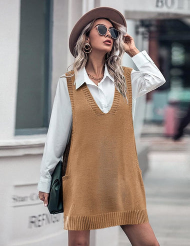 Sweater Vest With Dress AHAIJ Women's Oversized Sweater Vest Dress