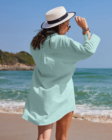 3/4 Sleeve Shirts Button Down Beach Cover Up - Zeagoo (Us Only)