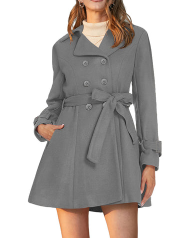 Women's Fashion Classic Lapel Double-Breasted Thick Wool Trench Coat Jacket - Zeagoo (Us Only)