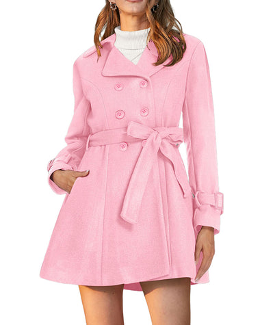 Women's Fashion Classic Lapel Double-Breasted Thick Wool Trench Coat Jacket - Zeagoo (Us Only)