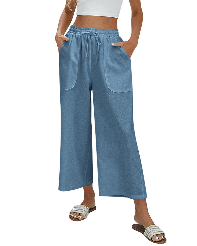 Wide Leg High-Waisted Palazzo Trousers, Dark Navy