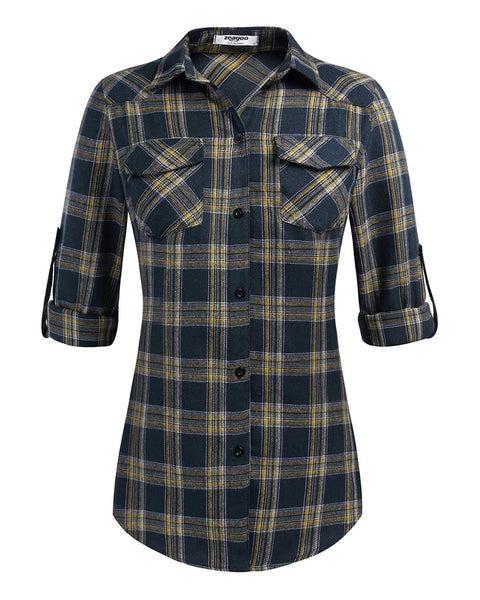 zeagoo womens flannels long roll up sleeve plaid shirts cotton check gingham top s 3xl