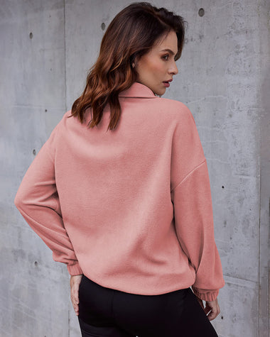 Women's Long Sleeve Sweatshirt Lapel Half Zip Pullover Drop Shoulder Fleece Pullover Tops S-3XL - Zeagoo (Us Only)