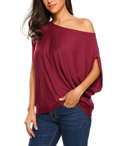 Women's Off Shoulder Blouse Loose Summer T Shirts Batwing Sleeve Tops S-XXL - Zeagoo (Us Only)
