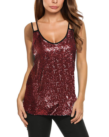 Women's Sleeveless Sequin Top Sparkle Shimmer Camisole Vest Tank Tops - Zeagoo (Us Only)