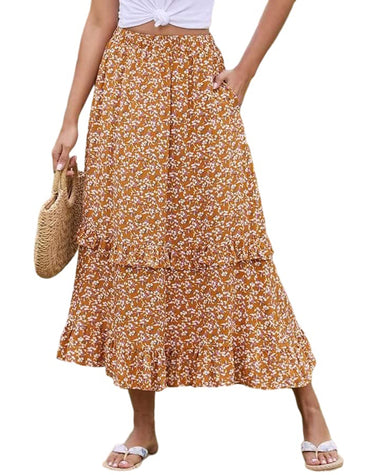 Floral Elastic High Waist Pleated Ruffle Skirt - Zeagoo (Us Only)