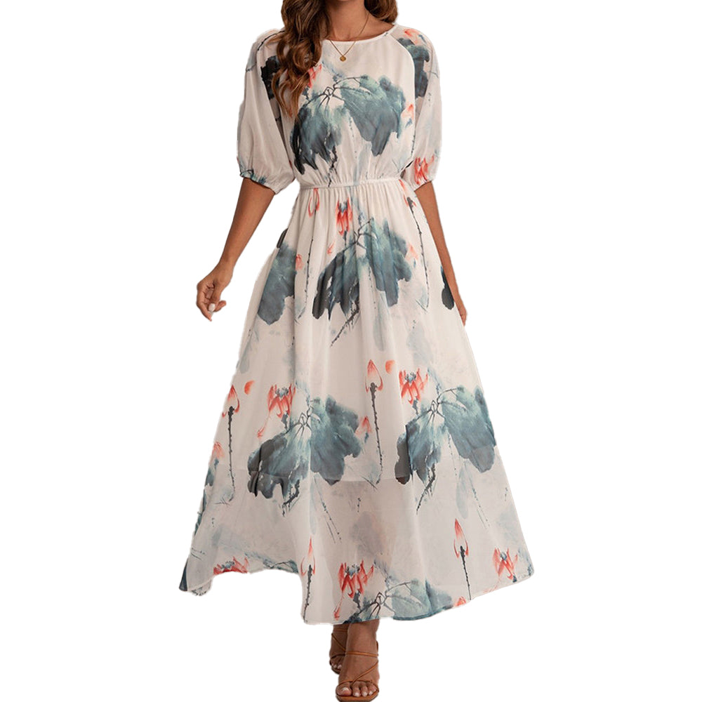 Plunging Neck Bell Sleeve Floral Dress – Zeagoo
