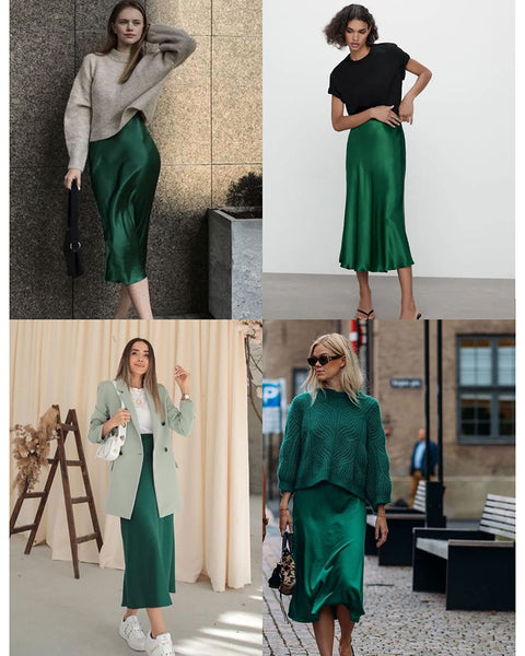 zeagoo womens midi skirt high waist solid satin dress zipper elegant summer skirts