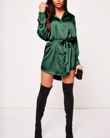 Long Sleeve Satin Shirt Dress - Zeagoo (Us Only) ZEAGOO Long Sleeve Satin Shirt Dress - Zeagoo (Us Only) ZEAGOO