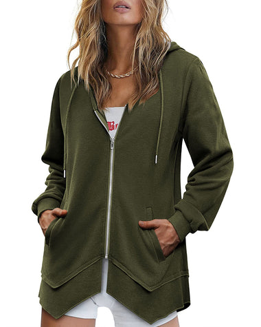 Women Zip Up Hoodies Fleece Lined Tunic Sweatshirt Long Casual Hoodie Jacket with Pockets - Zeagoo (Us Only)