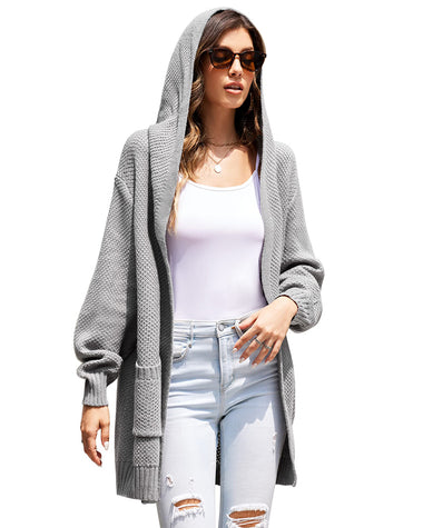 Cardigan for Women Long Sleeve Knit Cardigan with Hood Open Front Sweater Coat Outwear with Pockets -  Zeagoo (Us Only)