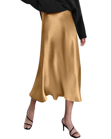 Satin Zipper Elegant Work Skirts - Zeagoo (US Only)