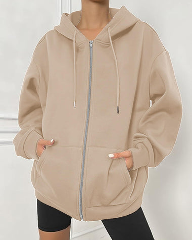Zeagoo Women's Oversized Zip Up Hoodies Fleece Jacket Casual 2023 Fall Winter Sweatshirts Drawstring Y2K Hoodies Teen Girls