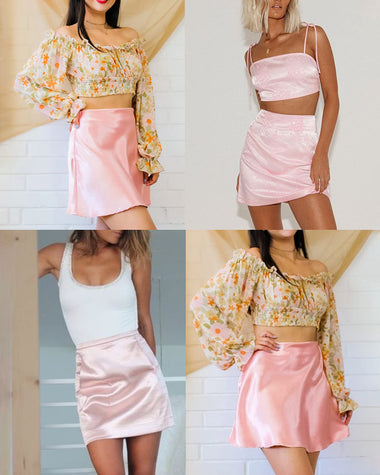 Womens Satin Skirts Mini Length A-Line Zipper Short Skirt Summer - Zeagoo (Us Only)