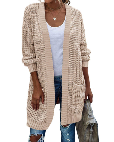 Zeagoo Women's 2023 Fall Open Front Cardigan Long Batwing Sleeve Chunky Knit Sweater Loose Outerwear Coats with Pockets