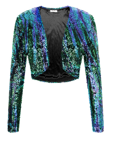 Sequin Shrug Glitter Bolero Jackets with Sparkly Blazer Long Sleeve Cropped Cardigan - Zeagoo (Us Only)