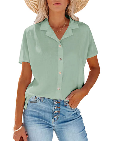 Button Down Short Sleeve Blouse - Zeagoo (Us Only)