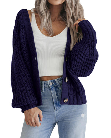 Zeagoo Women's 2023 Fall Chunky Knit Cardigans Open Front Long Sleeve V Neck Button Loose Cardigan Sweaters